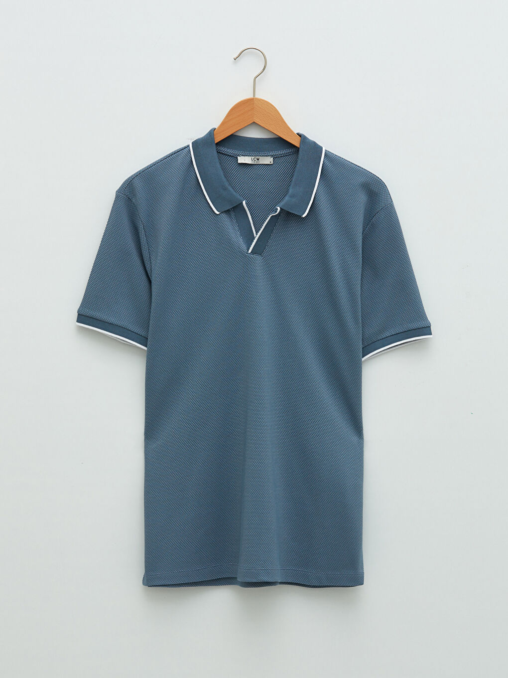 Mavi Polo Yaka Kısa Kollu Erkek Tişört-5