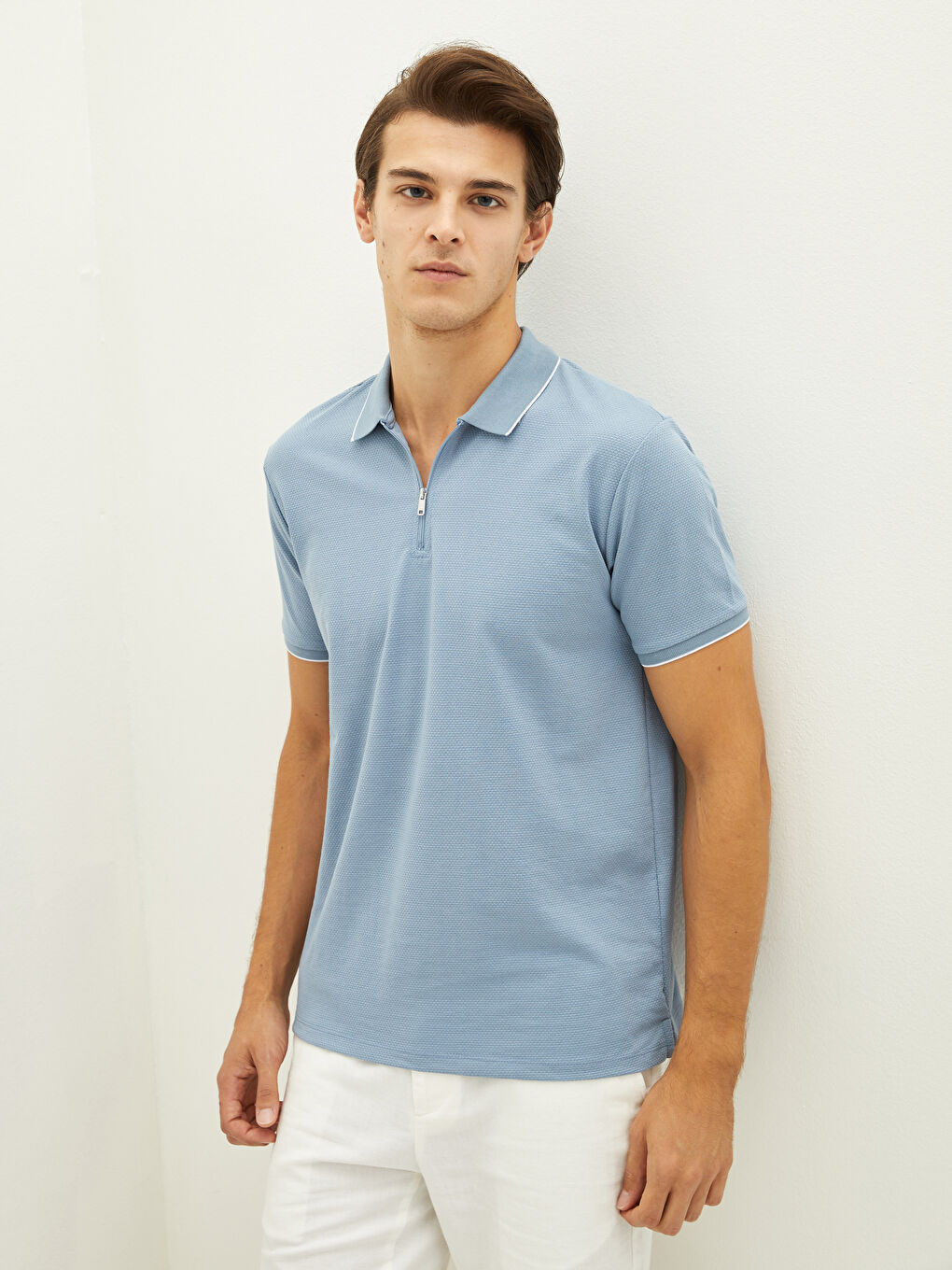 Mavi Polo Yaka Kısa Kollu Erkek Tişört-2