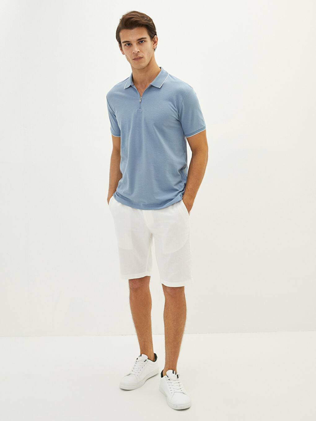 Mavi Polo Yaka Kısa Kollu Erkek Tişört-3