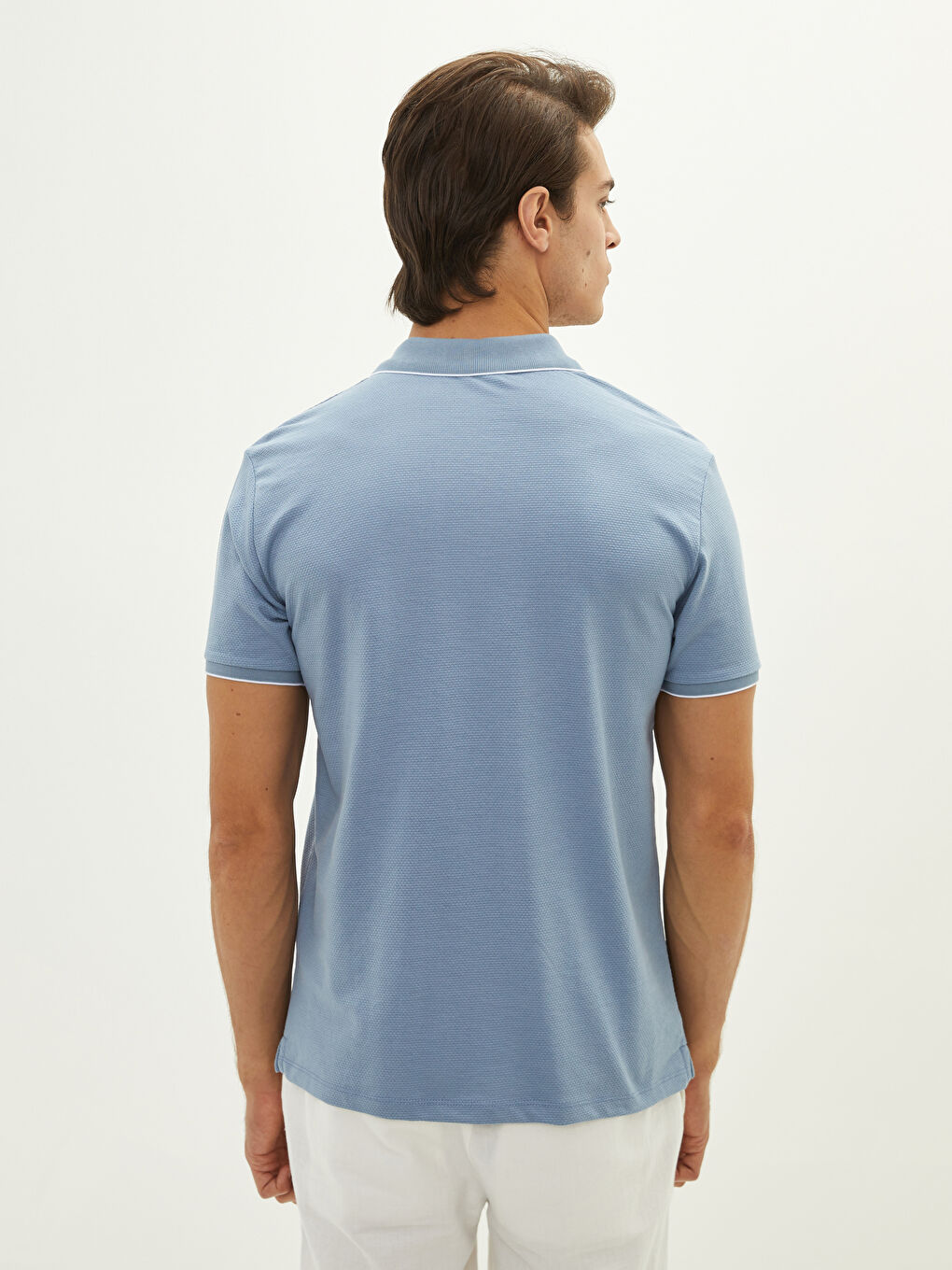 Mavi Polo Yaka Kısa Kollu Erkek Tişört-4