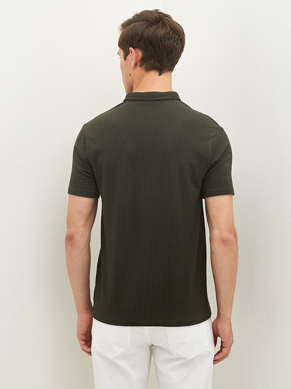 Haki Polo Yaka Kısa Kollu Erkek Tişört-4