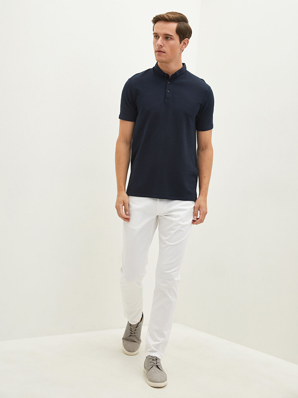 Lacivert Polo Yaka Kısa Kollu Erkek Tişört-2