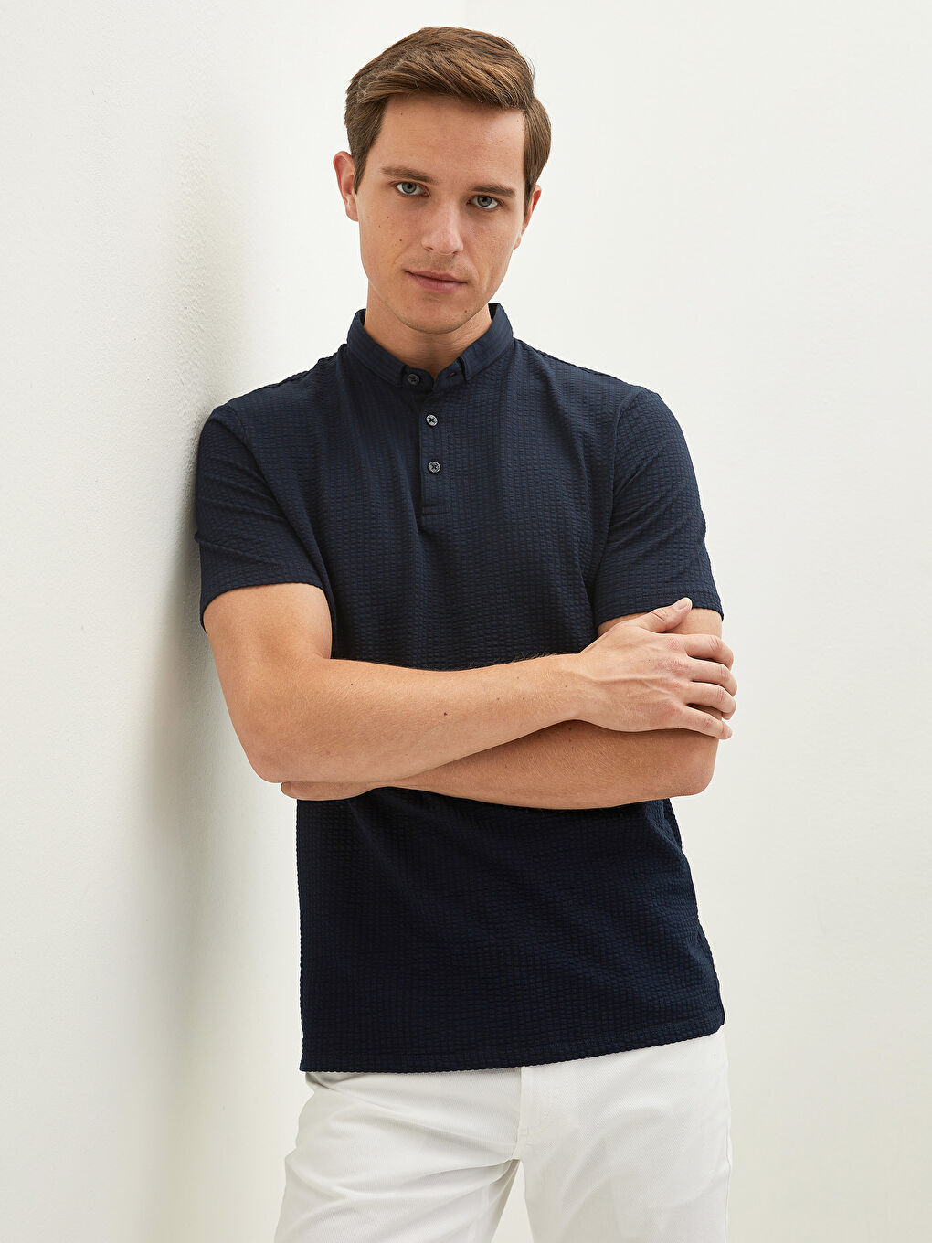 Lacivert Polo Yaka Kısa Kollu Erkek Tişört-4