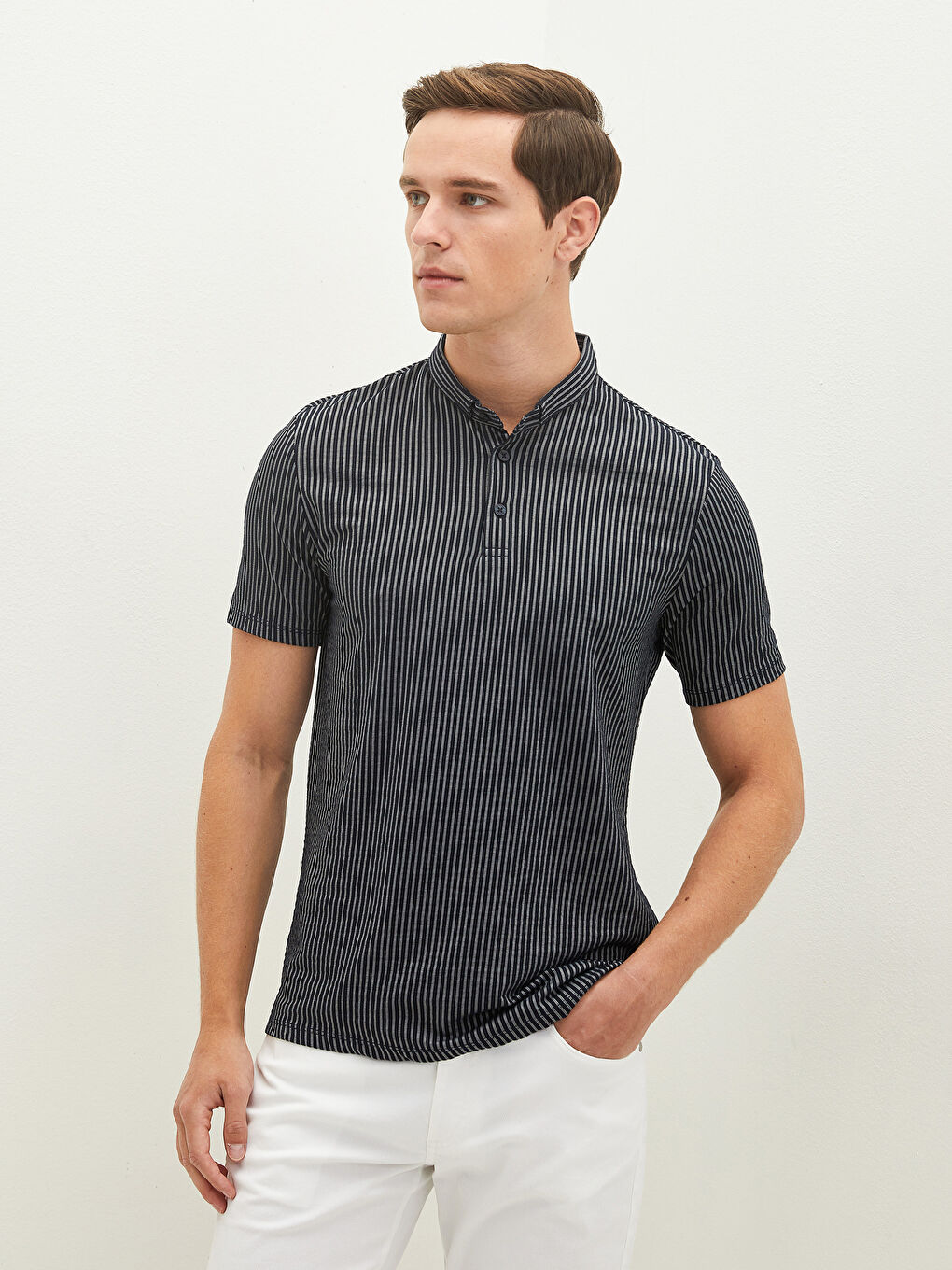 Lacivert Polo Yaka Kısa Kollu Erkek Tişört-4