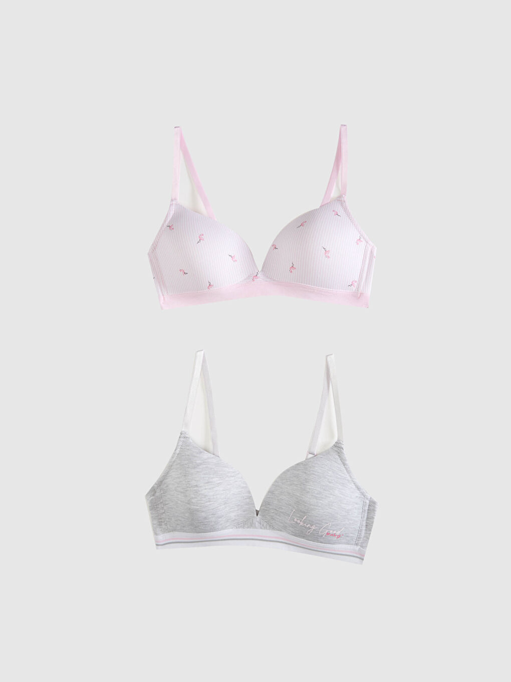 Beyaz Desenli T-shirt Sütyen 2'li