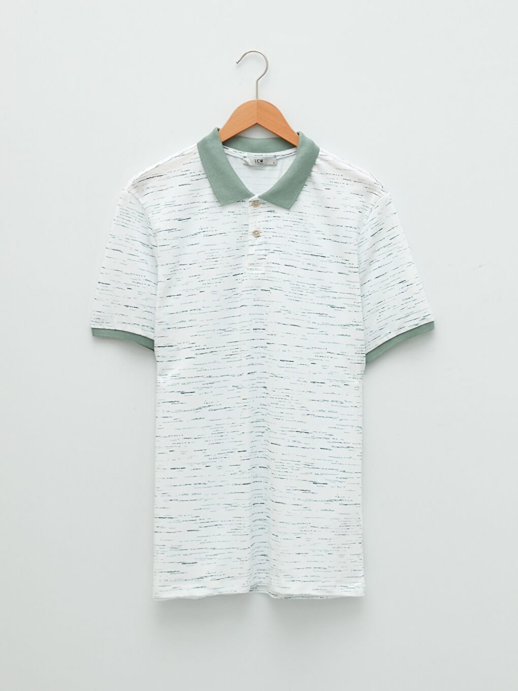 Yeşil Polo Yaka Kısa Kollu Desenli Pike Erkek Tişört-5