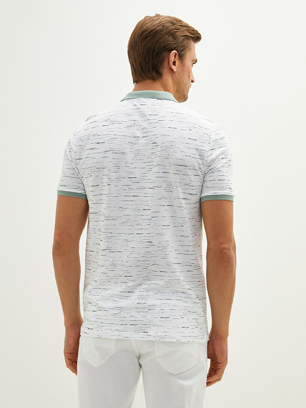 Yeşil Polo Yaka Kısa Kollu Desenli Pike Erkek Tişört-4