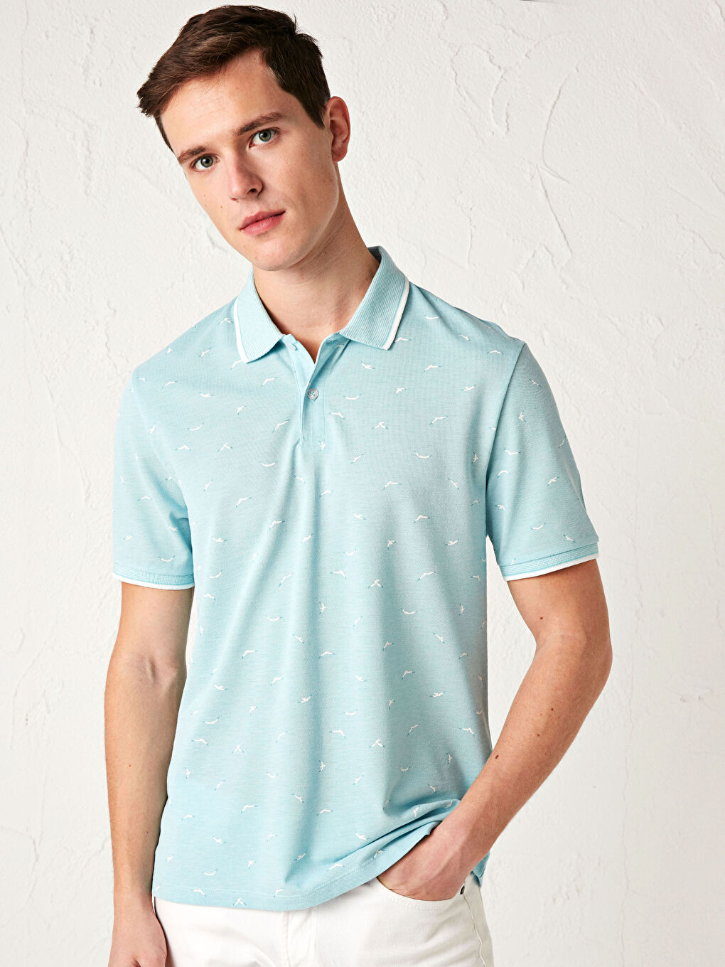 Yeşil Polo Yaka Kısa Kollu Pike Tişört-1