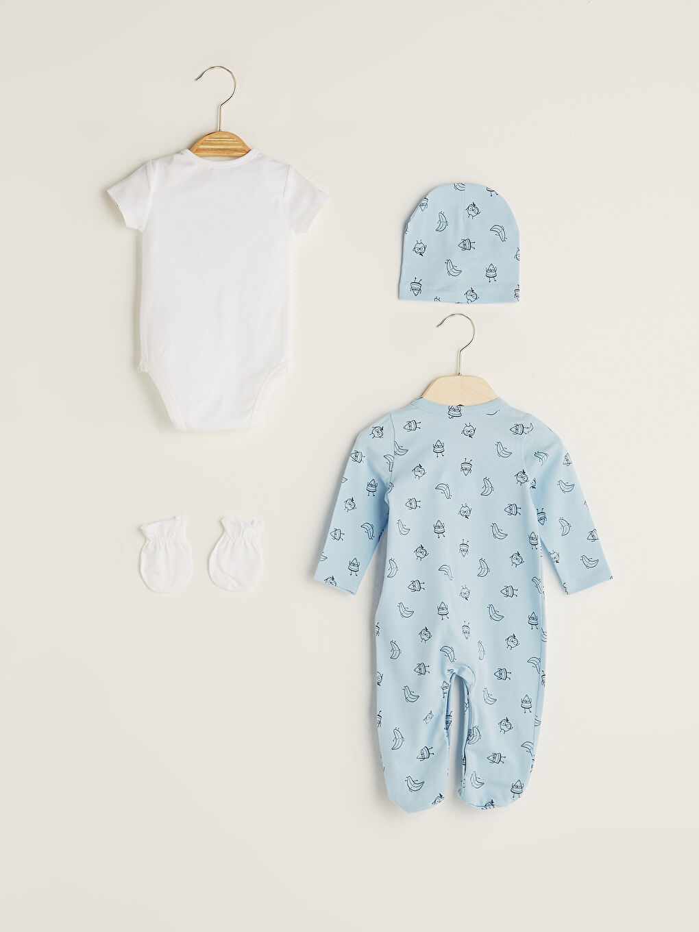 طقم خروج من المستشفى للأطفال حديثي الولادة مطبوع بياقة دائرية للجنسين-1