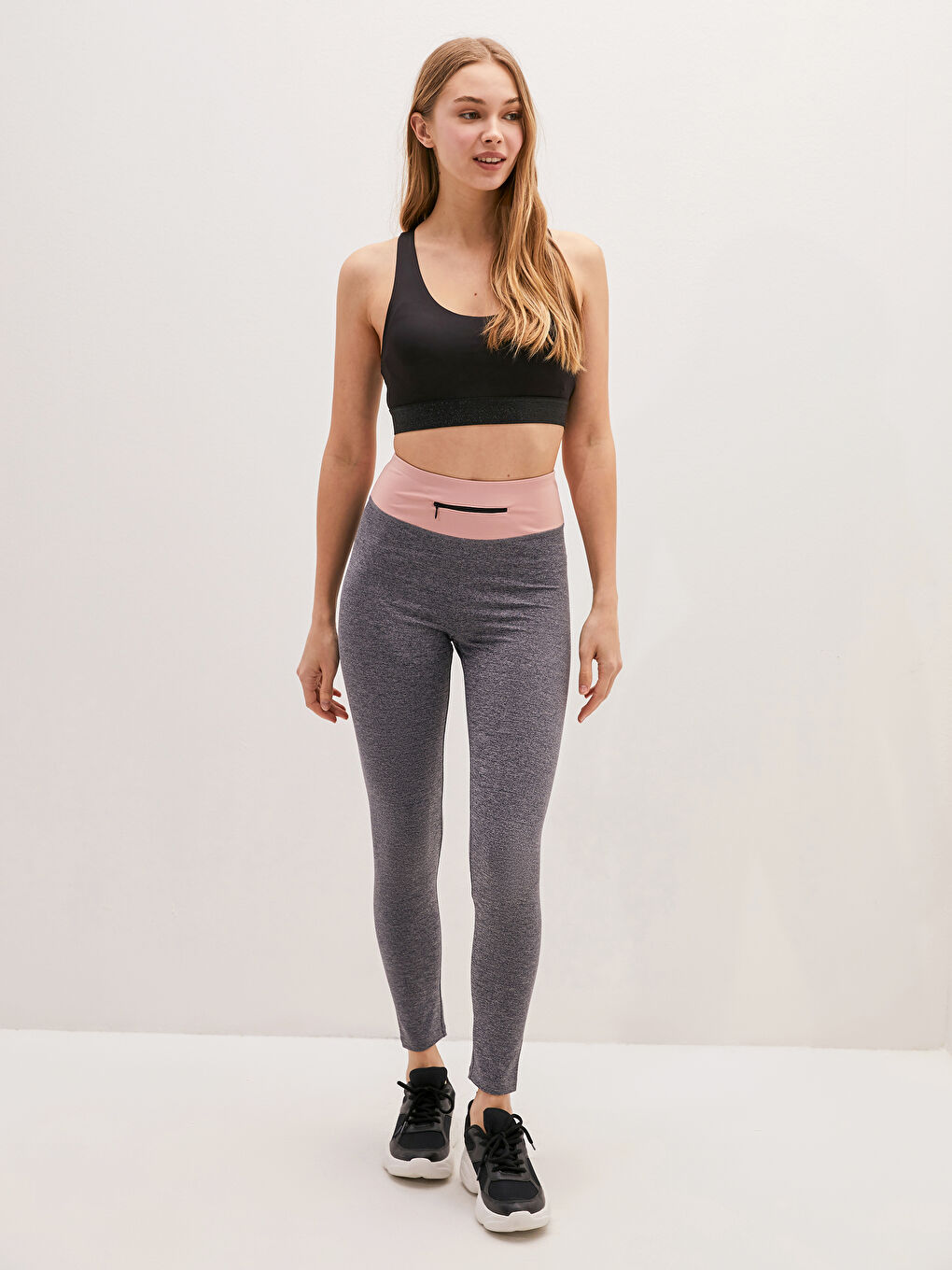 Antrasit Beli Lastikli Cep Detaylı Kadın Tayt İçlik-1