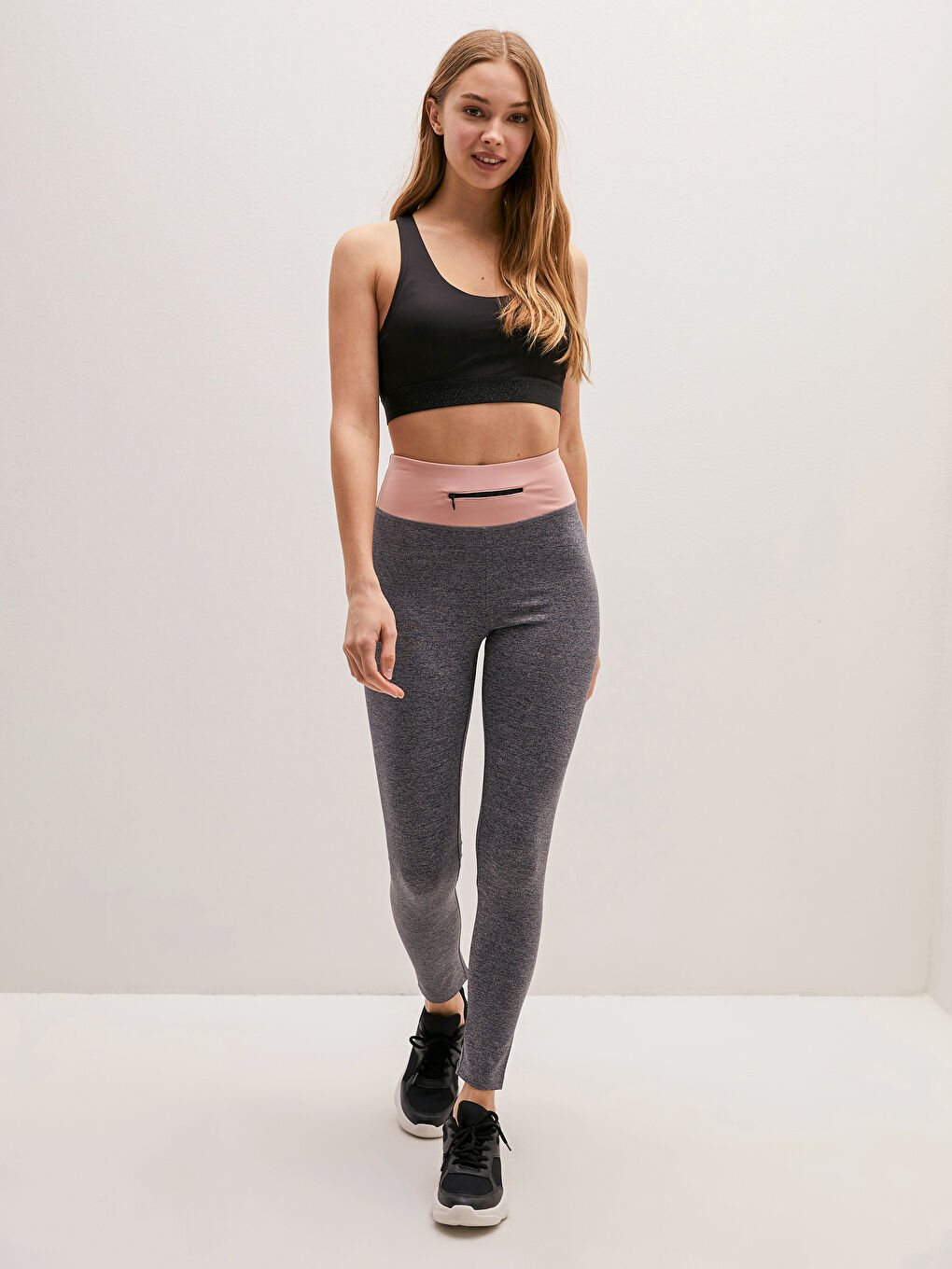 Antrasit Beli Lastikli Cep Detaylı Kadın Tayt İçlik-4