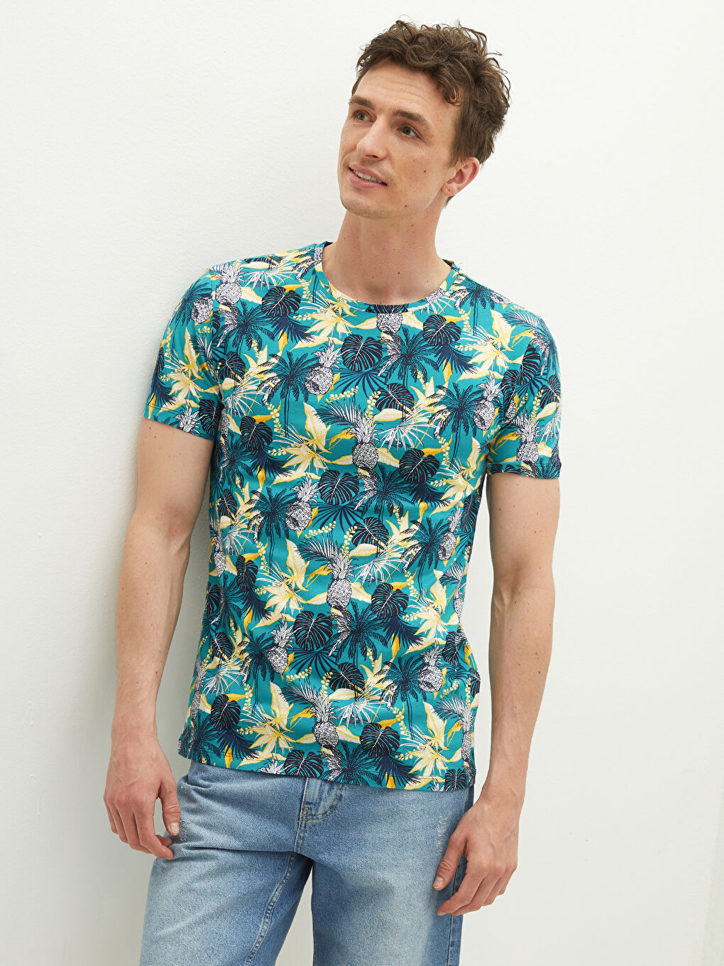 Turkuaz Bisiklet Yaka Kısa Kollu Baskılı Penye Erkek Tişört-1