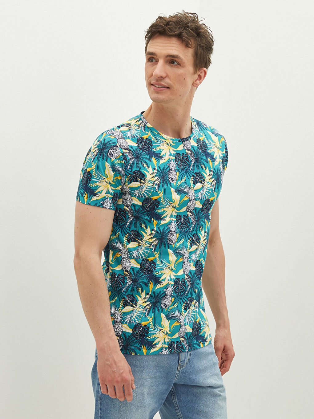 Turkuaz Bisiklet Yaka Kısa Kollu Baskılı Penye Erkek Tişört-2