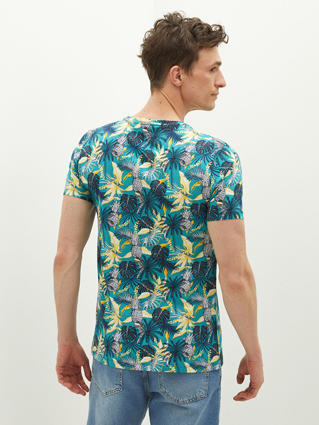 Turkuaz Bisiklet Yaka Kısa Kollu Baskılı Penye Erkek Tişört-4