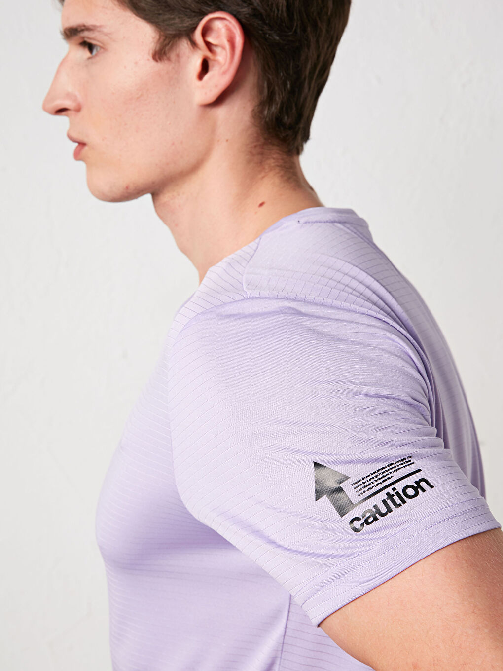 Lila Bisiklet Yaka Kısa Kollu Aktif Spor Erkek Tişört-3