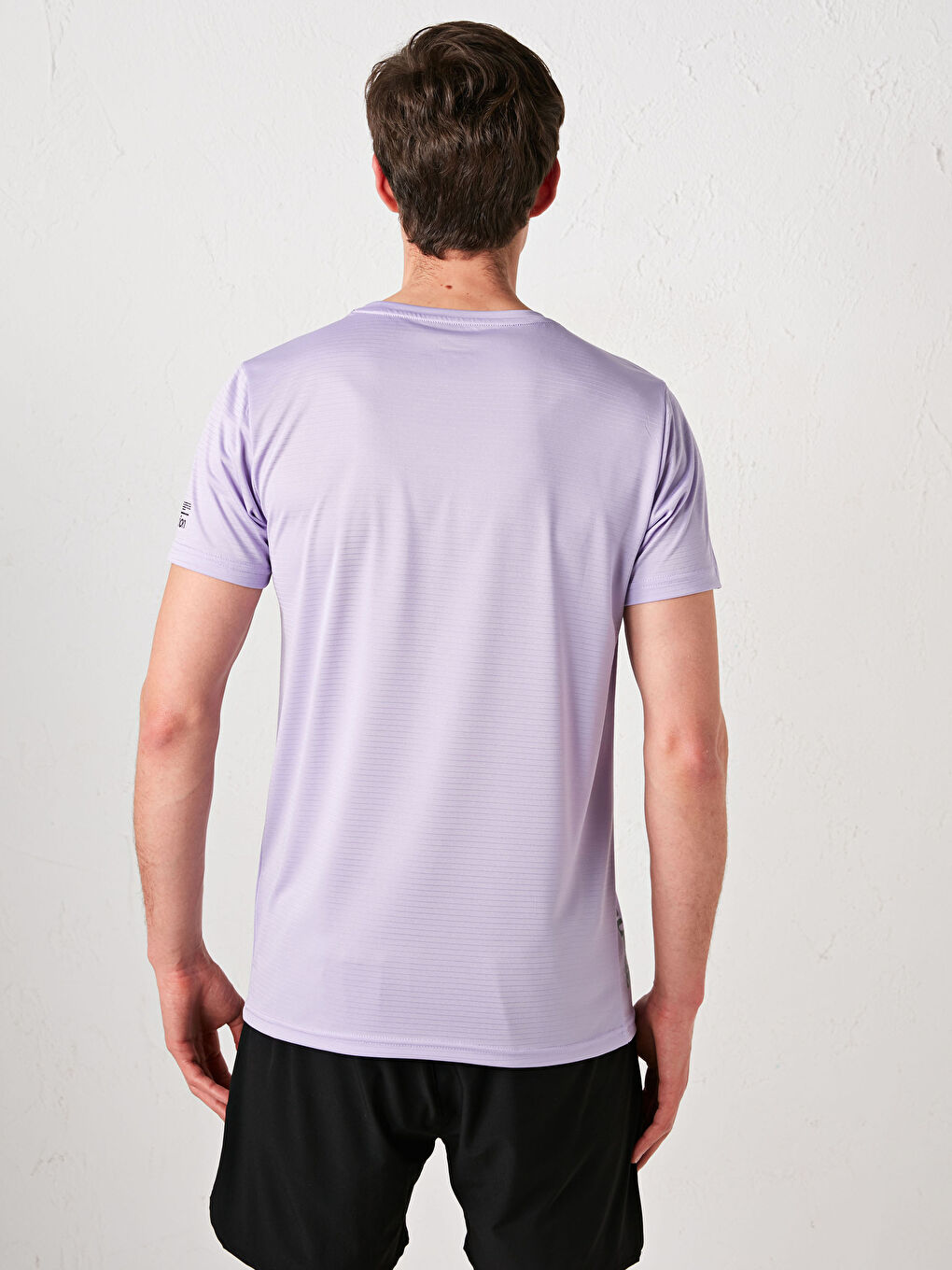 Lila Bisiklet Yaka Kısa Kollu Aktif Spor Erkek Tişört-4