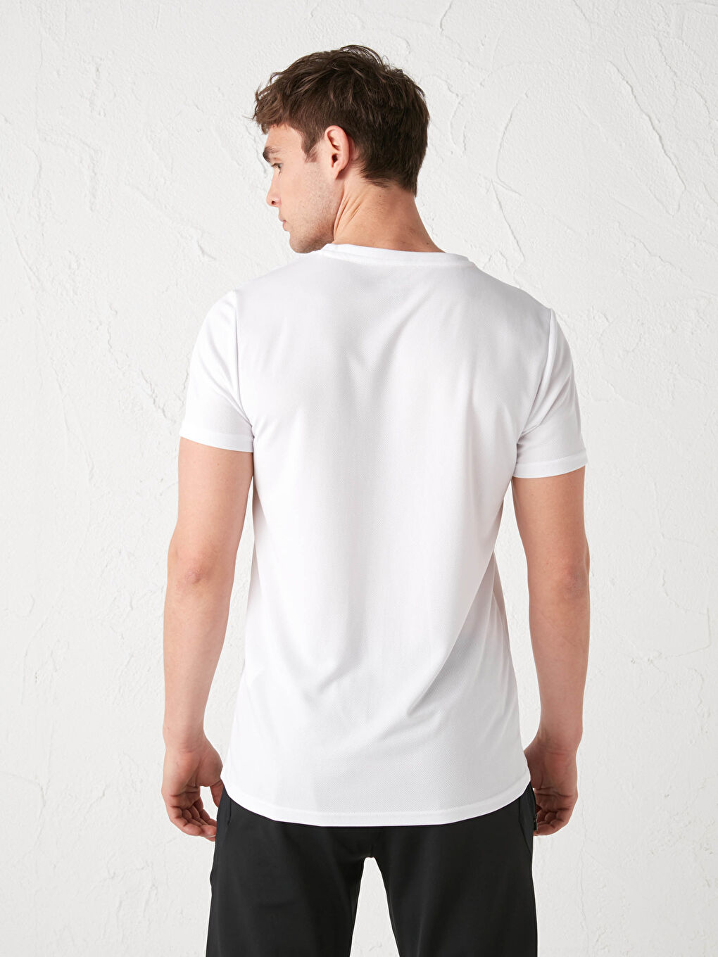 Beyaz Bisiklet Yaka Kısa Kollu Baskılı Erkek Aktif Spor Tişört-4