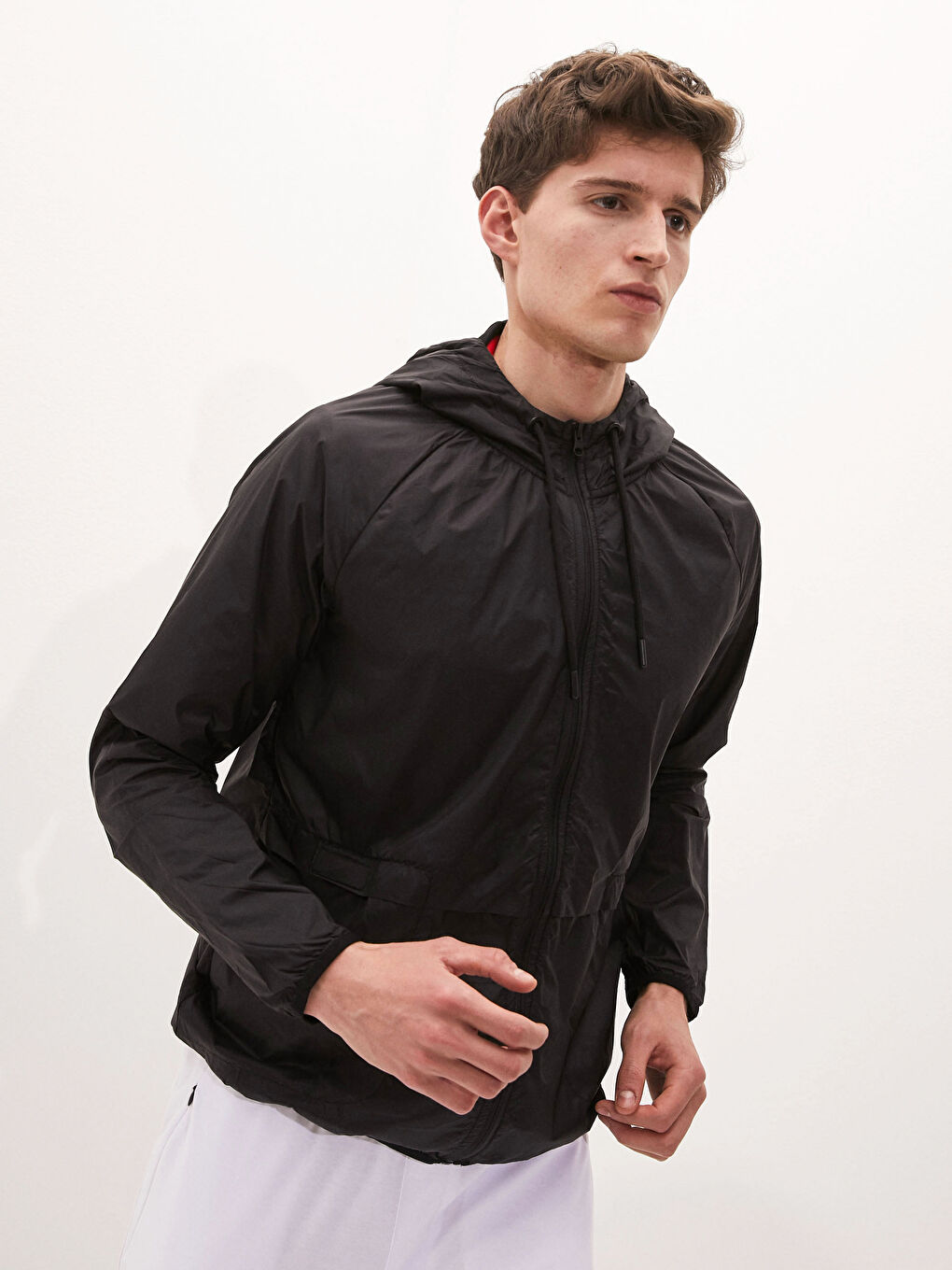 Siyah Standart Kalıp Kapüşonlu Erkek Aktif Spor Hırka-1