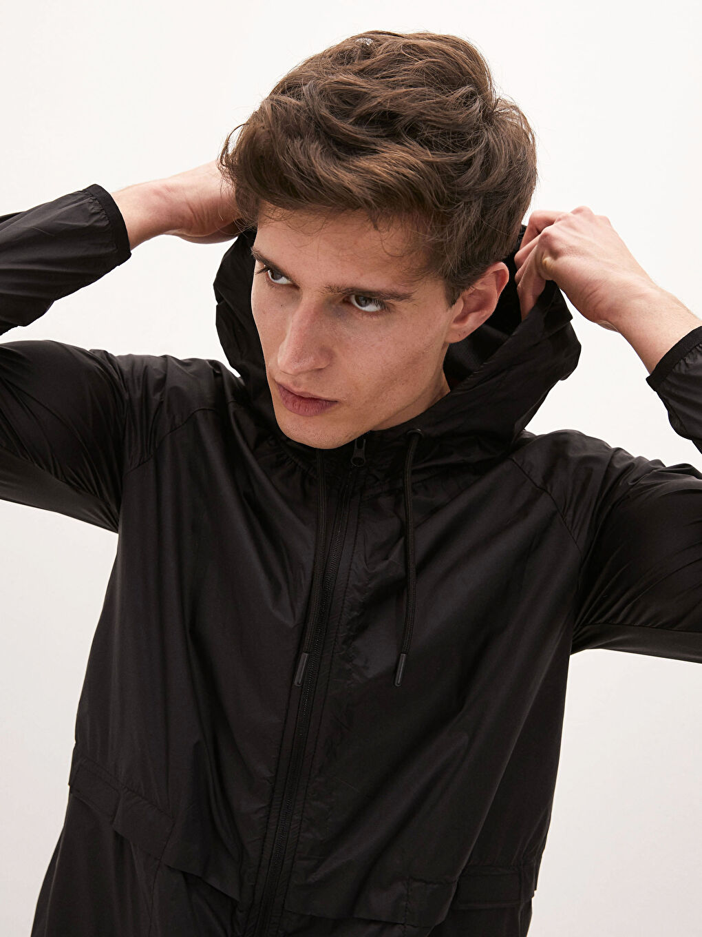 Siyah Standart Kalıp Kapüşonlu Erkek Aktif Spor Hırka-2