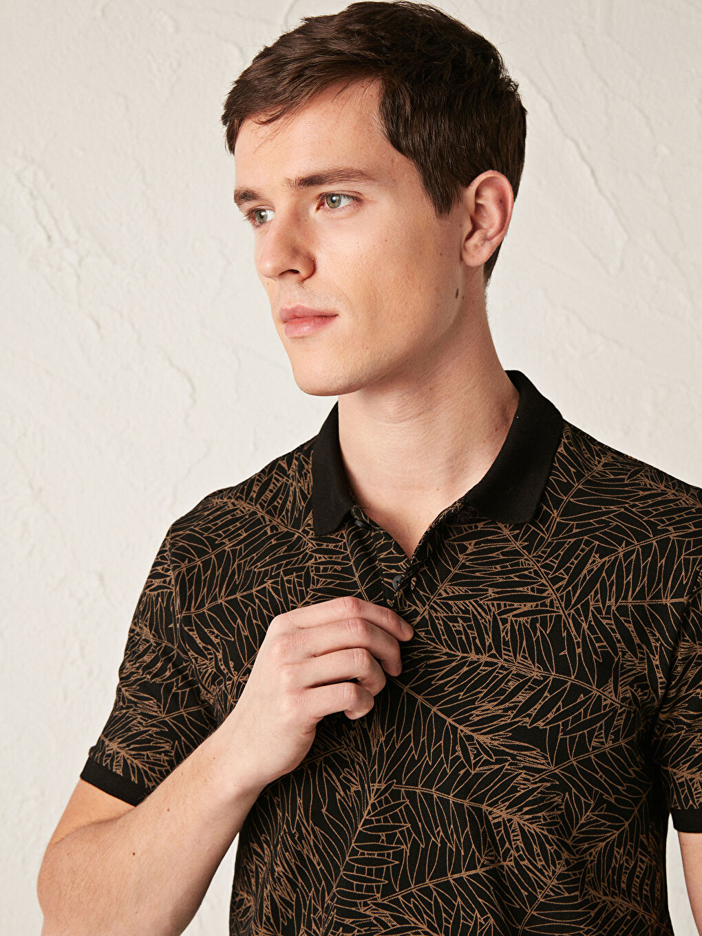 Siyah Desenli Polo Yaka Kısa Kollu Pike Erkek Tişört-7