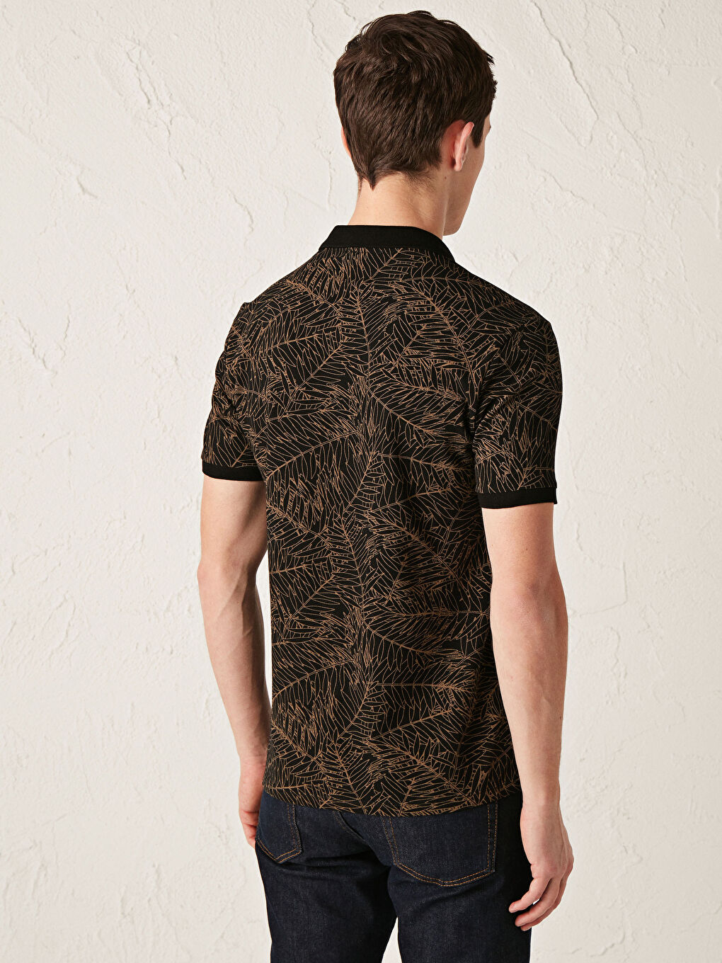 Siyah Desenli Polo Yaka Kısa Kollu Pike Erkek Tişört-9