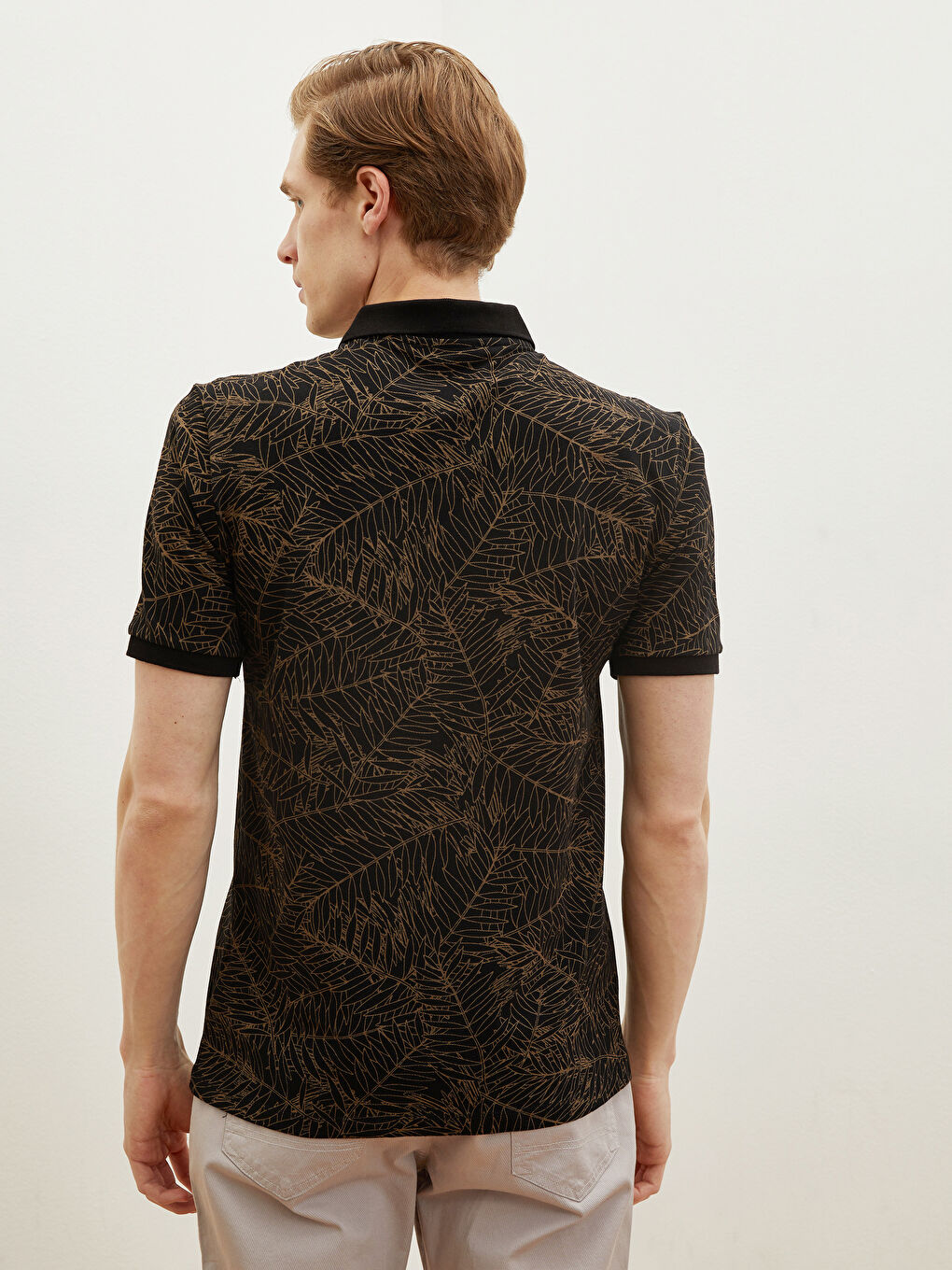 Siyah Desenli Polo Yaka Kısa Kollu Pike Erkek Tişört-5