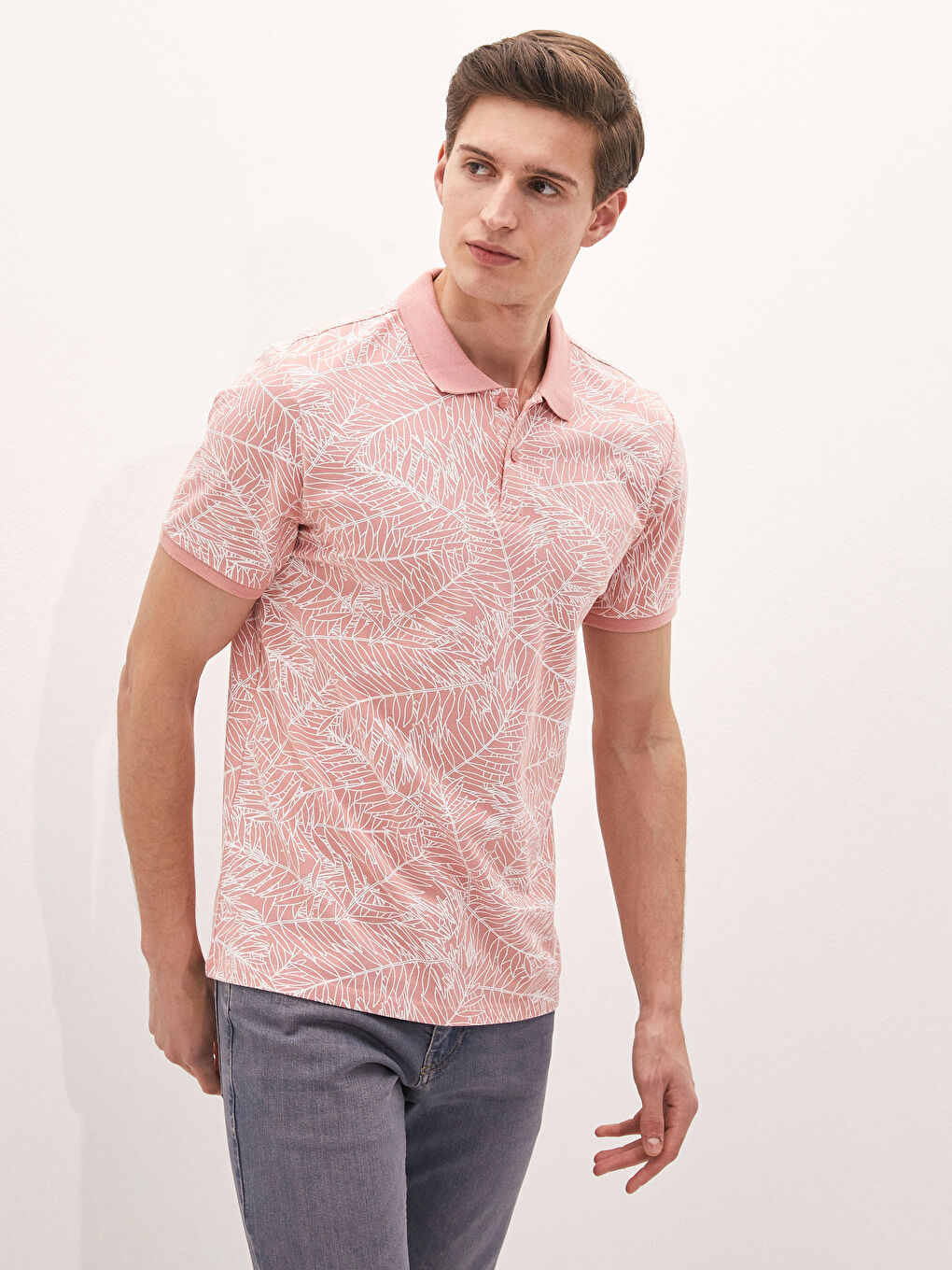 Mercan Desenli Polo Yaka Kısa Kollu Pike Erkek Tişört-6