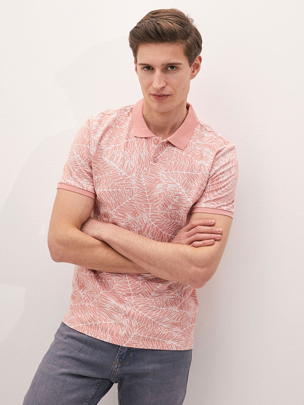 Mercan Desenli Polo Yaka Kısa Kollu Pike Erkek Tişört-7