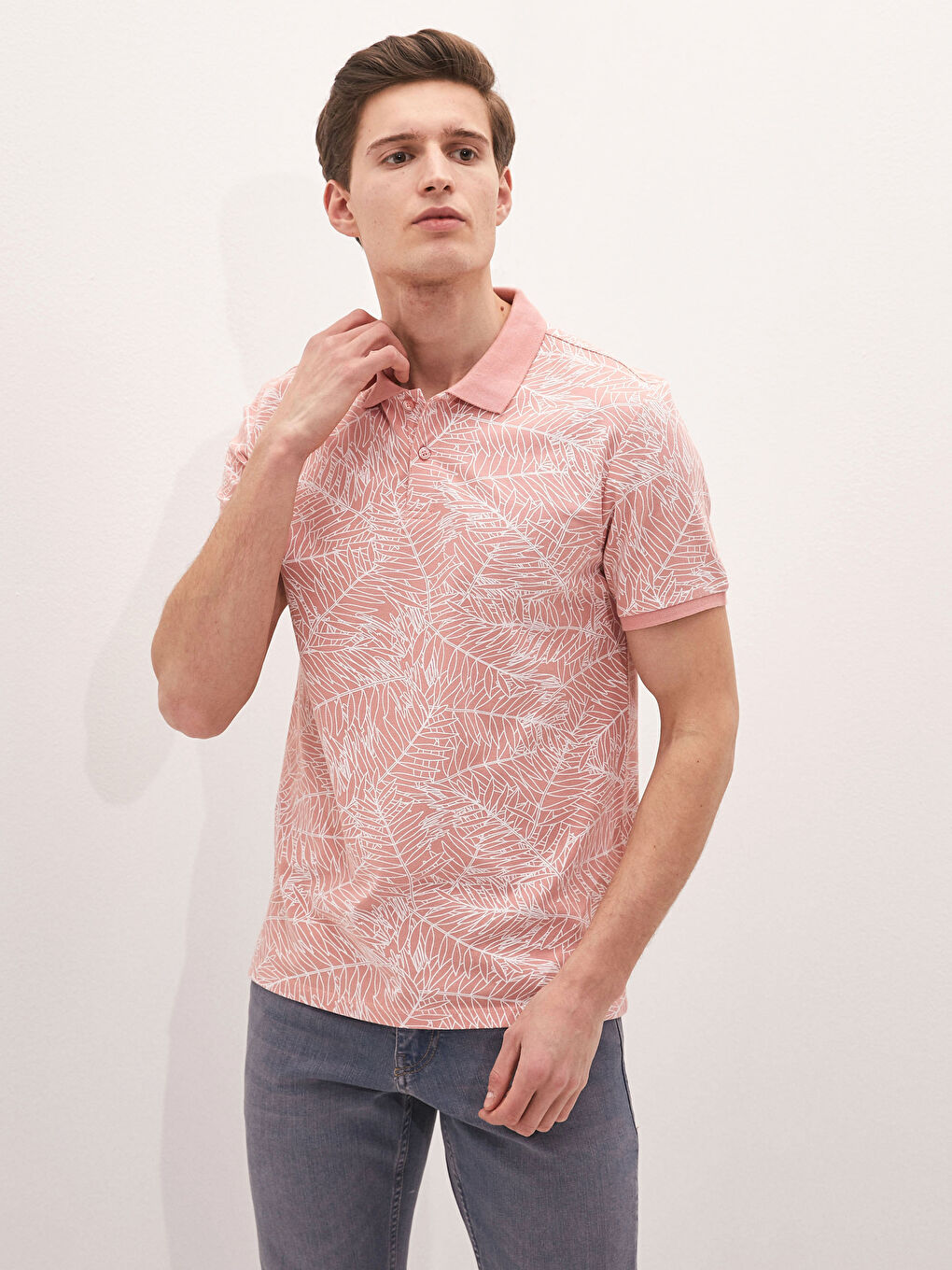 Mercan Desenli Polo Yaka Kısa Kollu Pike Erkek Tişört-8