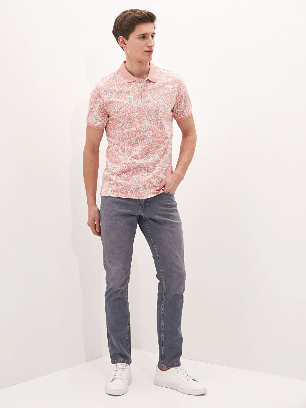 Mercan Desenli Polo Yaka Kısa Kollu Pike Erkek Tişört-9