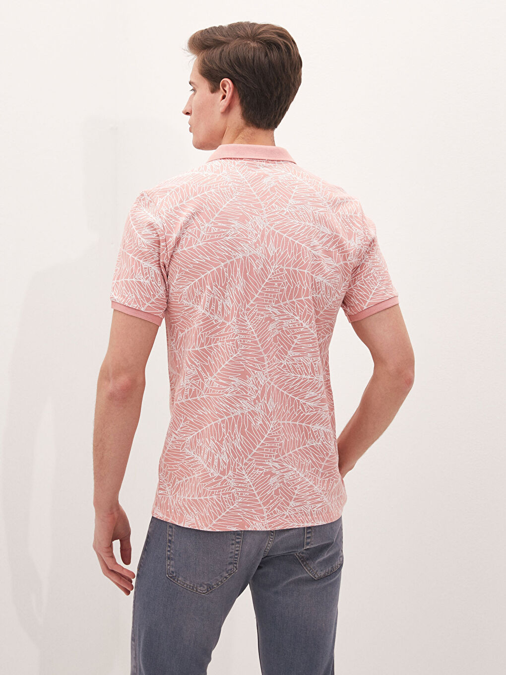 Mercan Desenli Polo Yaka Kısa Kollu Pike Erkek Tişört-10