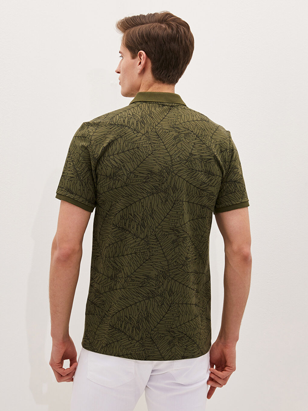 Haki Desenli Polo Yaka Kısa Kollu Pike Erkek Tişört-4