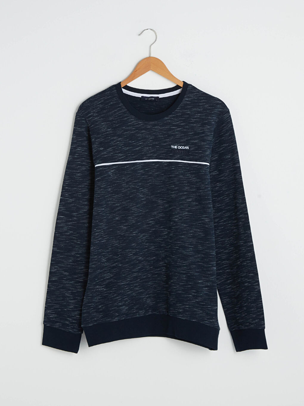 Lacivert Bisiklet Yaka Uzun Kollu Baskılı Kalın Erkek Sweatshirt-5