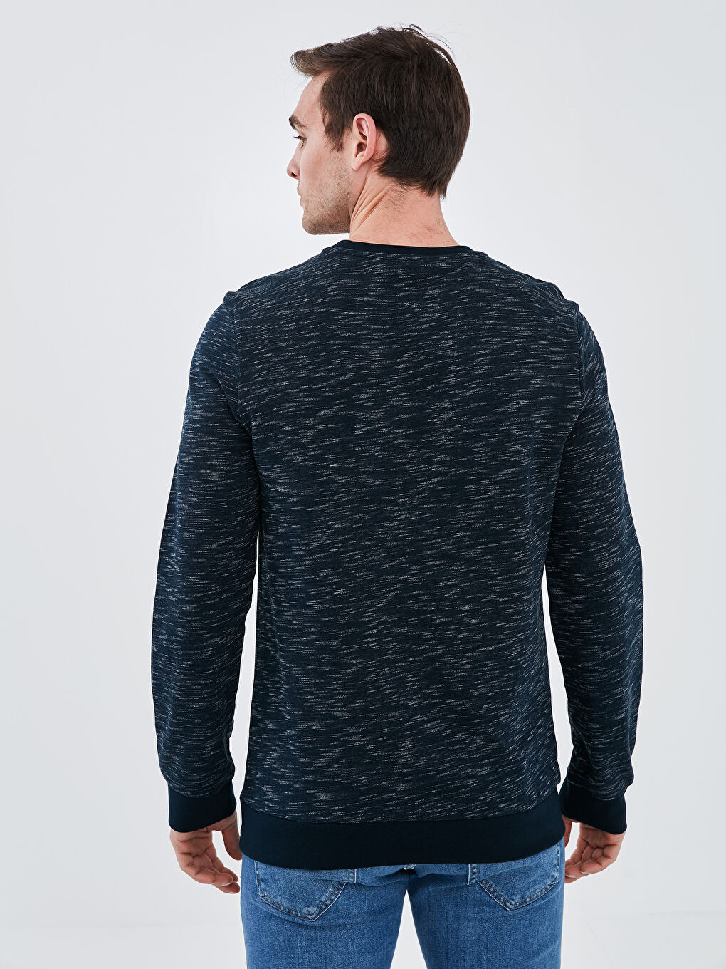 Lacivert Bisiklet Yaka Uzun Kollu Baskılı Kalın Erkek Sweatshirt-3