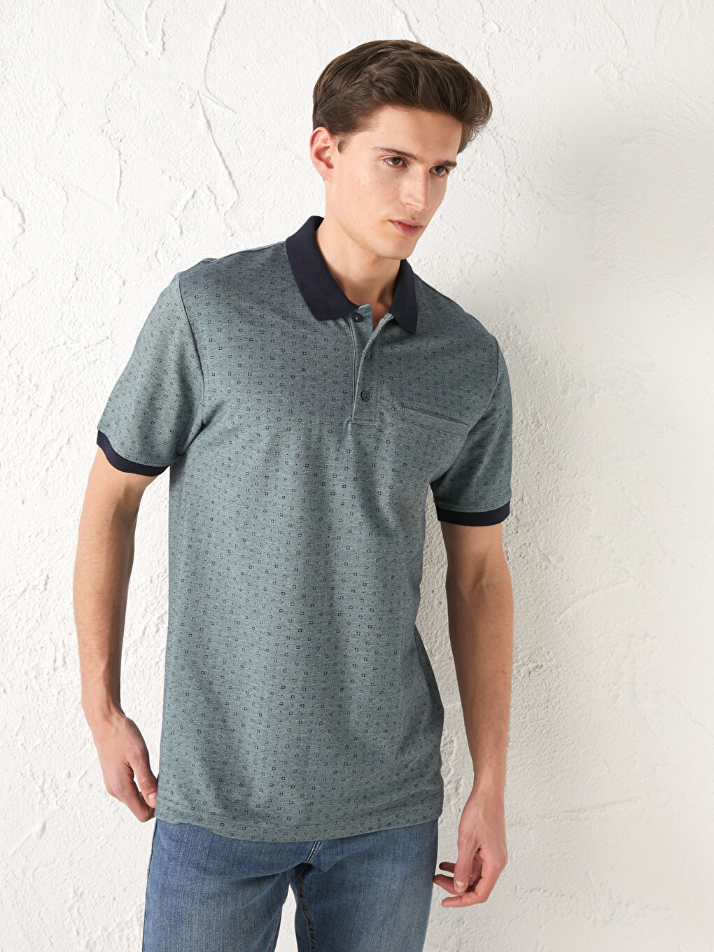 LCWAIKIKI Classic Polo Neck Short Sleeve Patterned Men's T-Shirt -S18042Z8-FFM