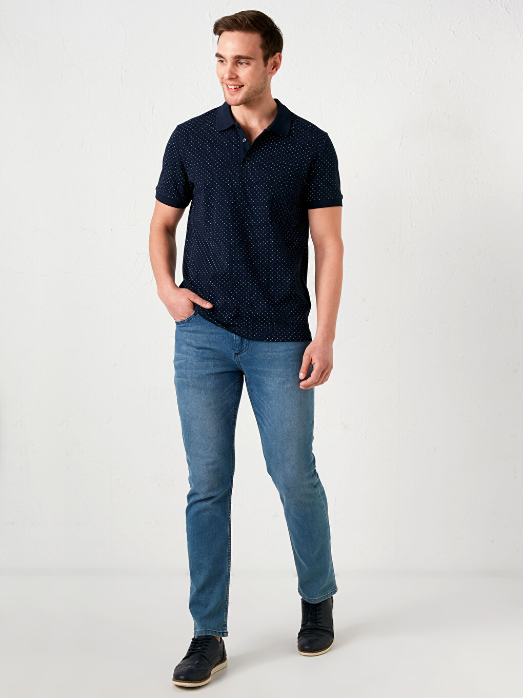 Tricou Polo Guler Înalt Mânecă Scurtă Bumbac Pentru Bărbați-2