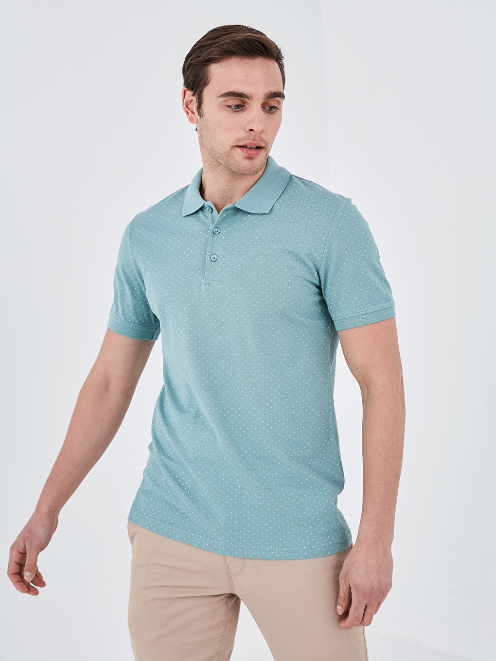 Yeşil Polo Yaka Kısa Kollu Pamuklu Erkek Tişört