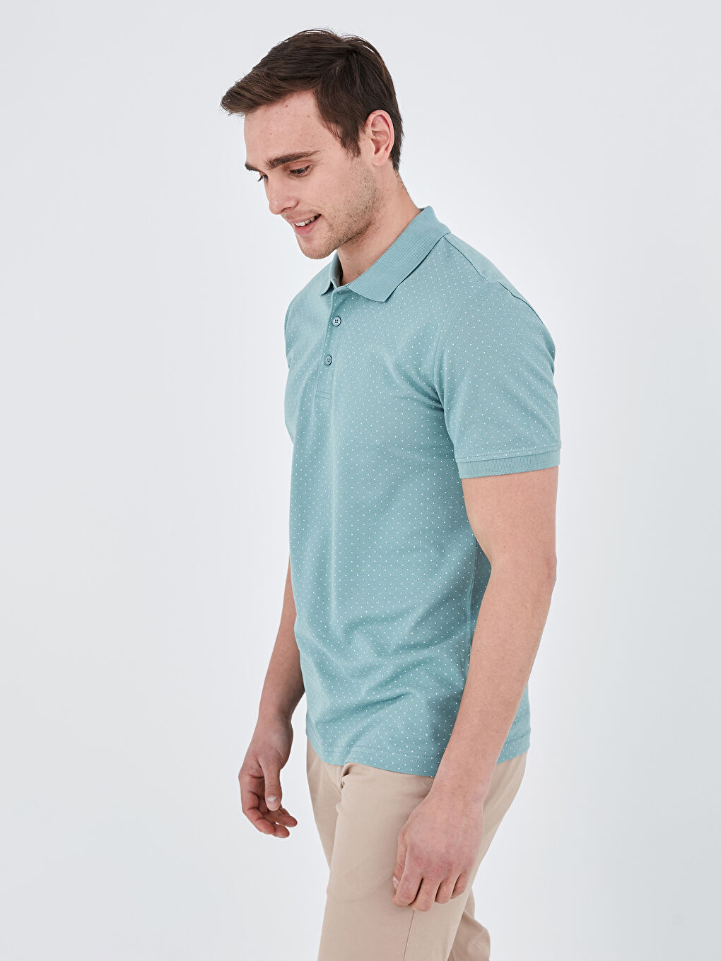 Yeşil Polo Yaka Kısa Kollu Pamuklu Erkek Tişört-1