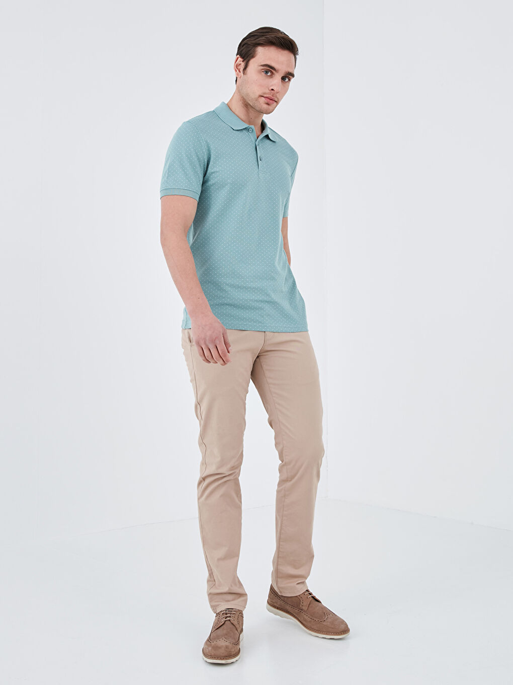 Yeşil Polo Yaka Kısa Kollu Pamuklu Erkek Tişört-3