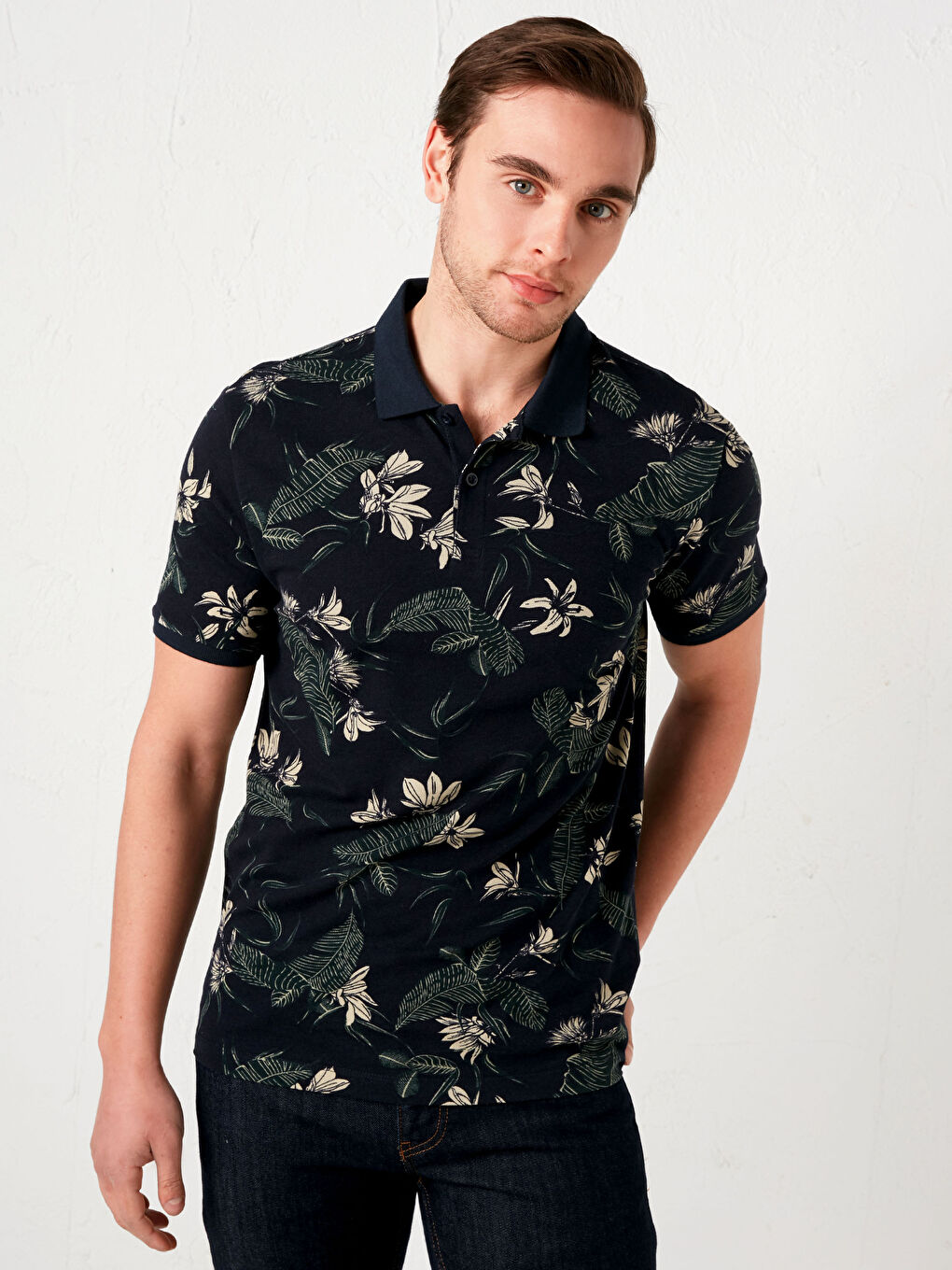 Polo Neck Short Sleeve Patterned Pique Men's T-Shirt