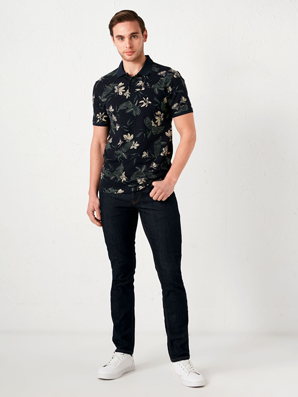 Polo Neck Short Sleeve Patterned Pique Men's T-Shirt-2