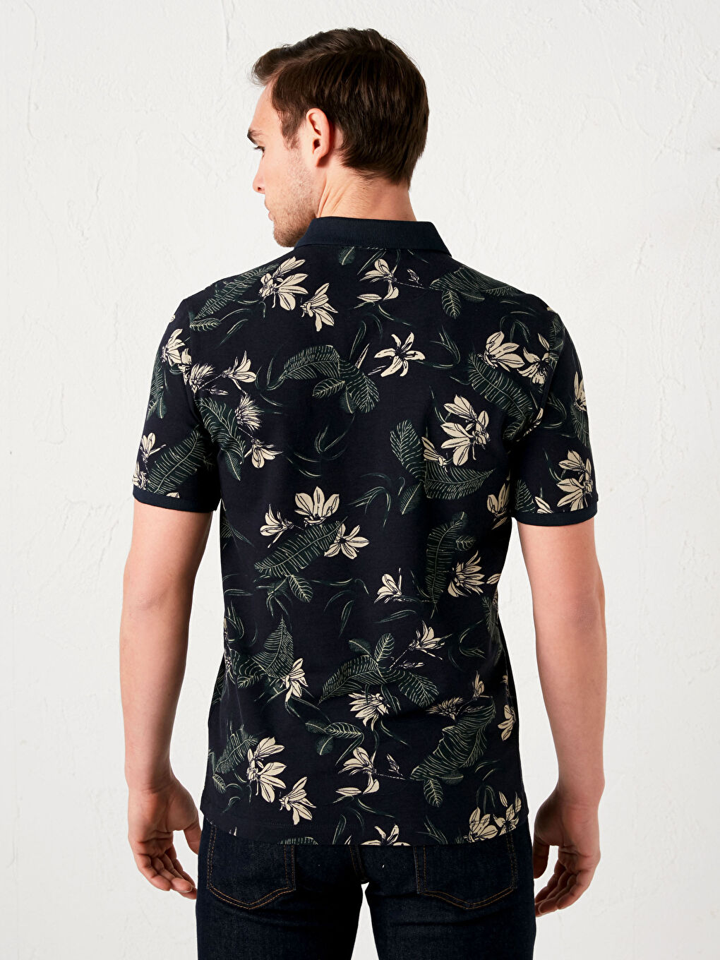 Polo Neck Short Sleeve Patterned Pique Men's T-Shirt-4