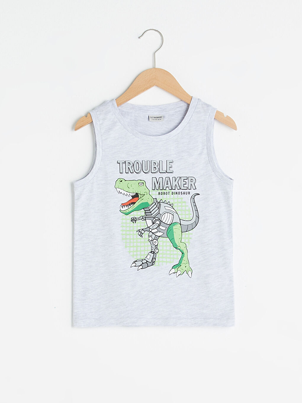 Gri Bisiklet Yaka Baskılı Pamuklu Erkek Çocuk Atlet