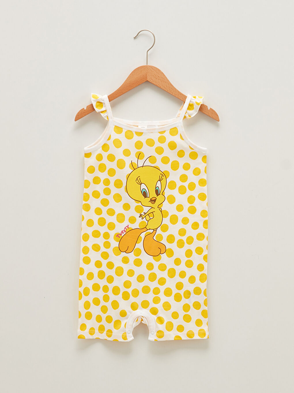 Crew Neck Strap Tweety Printed Baby Girl Rompers
