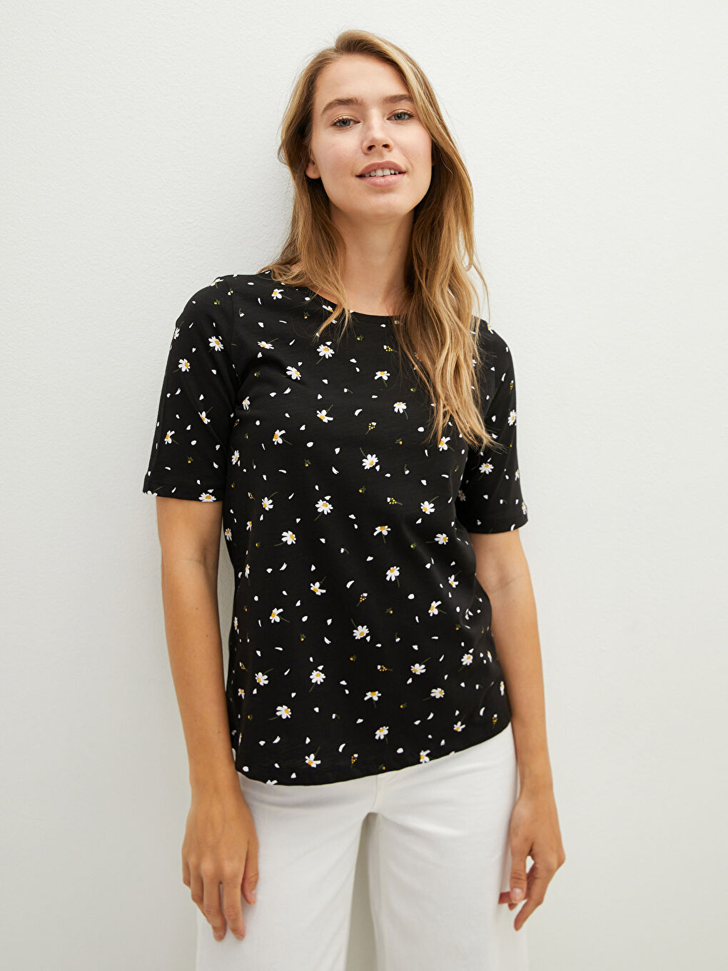 Crew Neck Printed Short Sleeve Women's Cotton T-Shirt-2