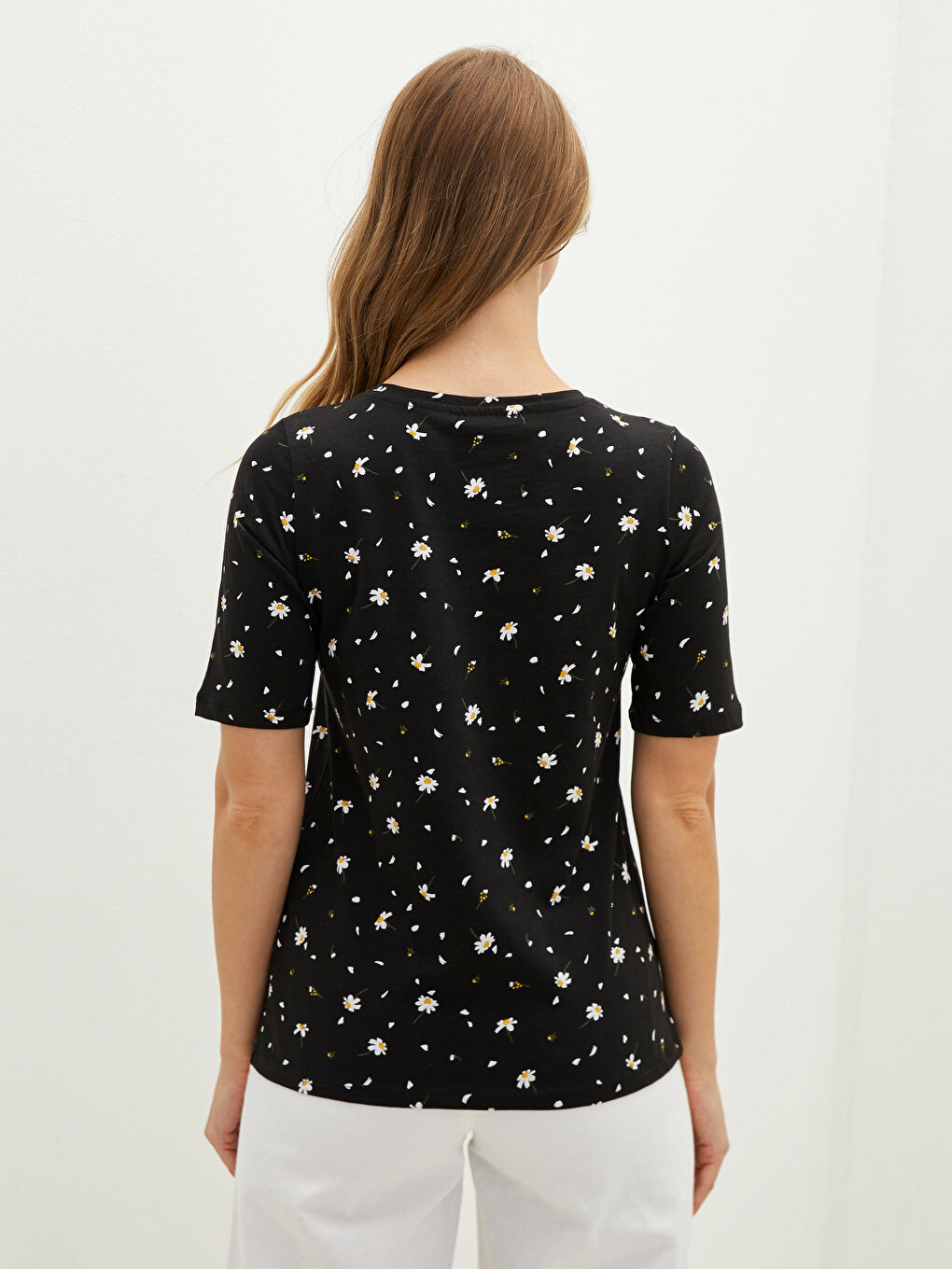Crew Neck Printed Short Sleeve Women's Cotton T-Shirt-4