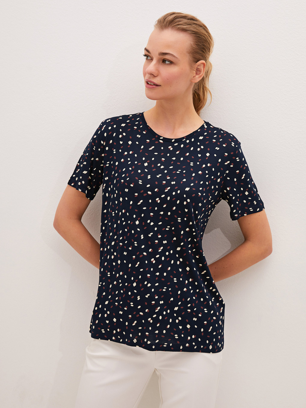 Crew Neck Printed Short Sleeve Viscose Women's T-shirt