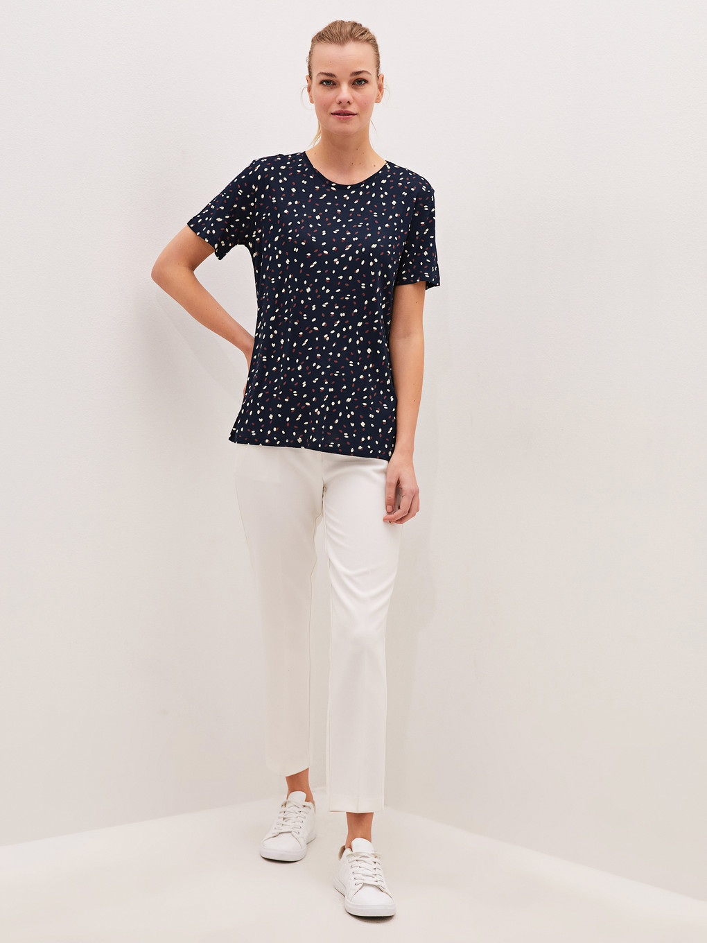 Crew Neck Printed Short Sleeve Viscose Women's T-shirt-2
