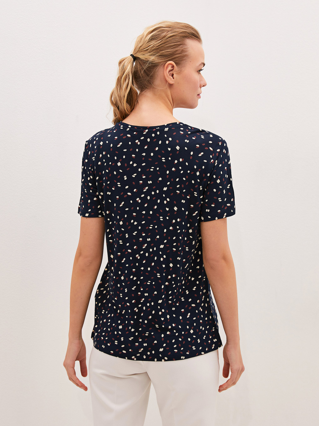 Crew Neck Printed Short Sleeve Viscose Women's T-shirt-3