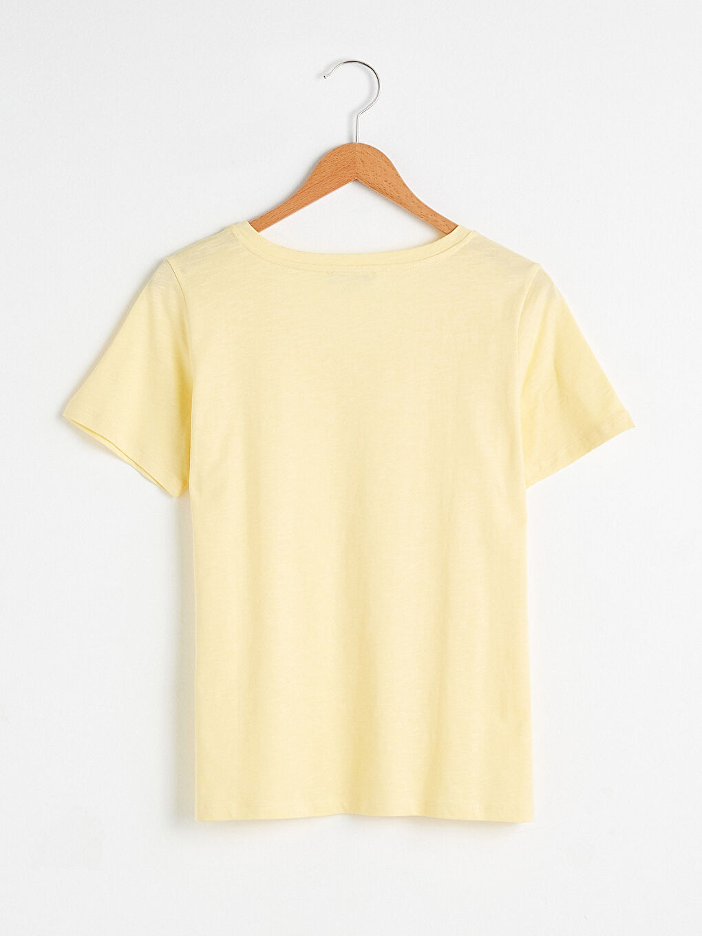 Sarı V Yaka Pamuklu Basic Tişört-6